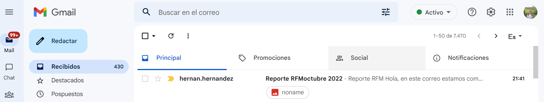 Vista de la bandeja de entradas